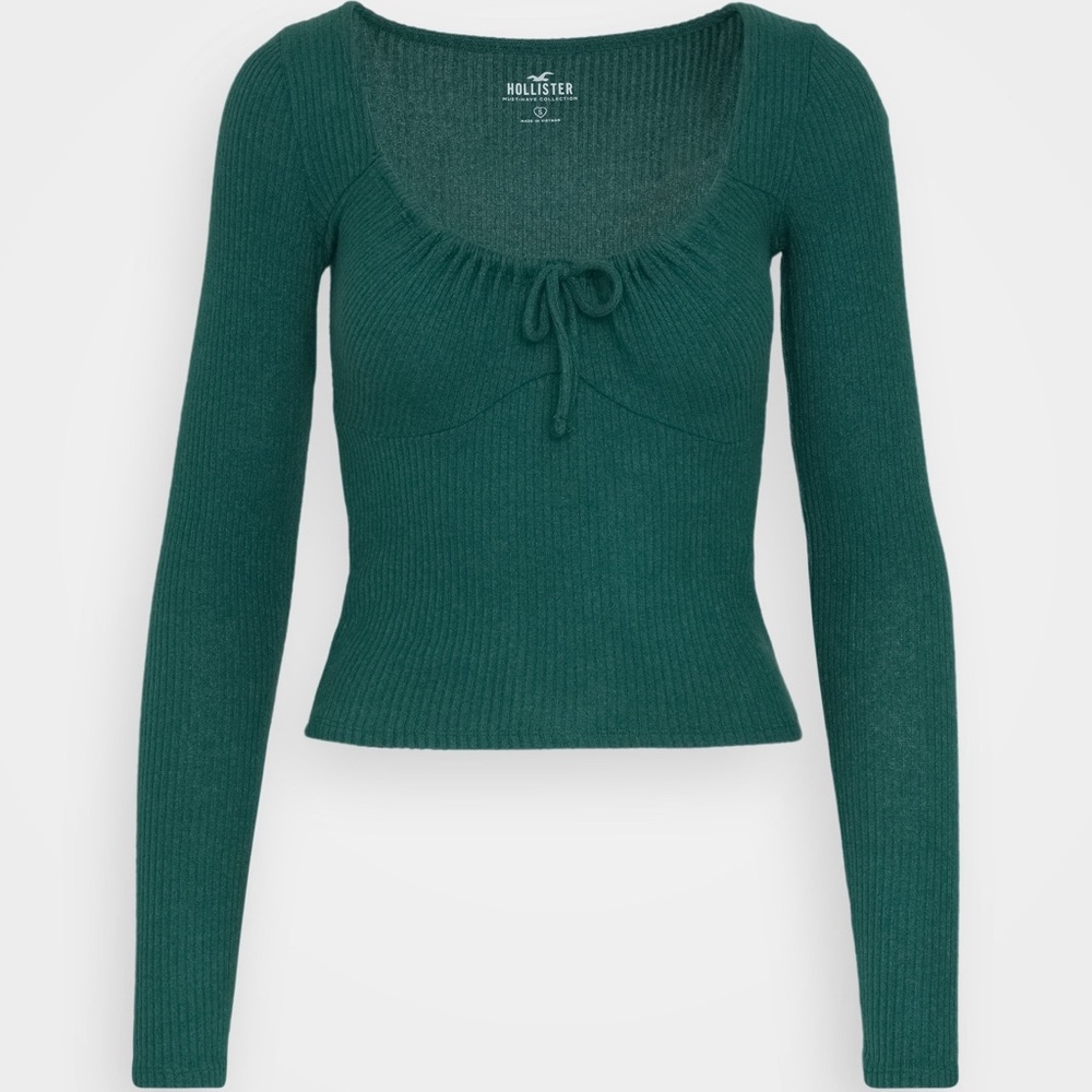 Hollister Ribbed Scoop Neck Long Sleeve Top - Deep Teal